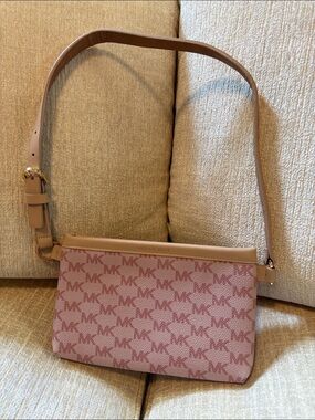 Michael Kors Dusty Pink MK Monogram Shoulder Bag with Neutral Trim